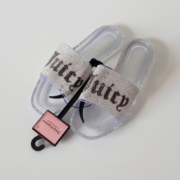 NWT Juicy Couture crystal rhinestone embellished logo flat sandal slides, 8 - Picture 4 of 16